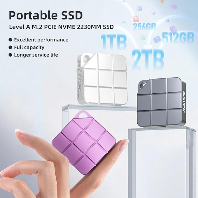 MAIWO 2TB Portable SSD External Solid State Drive, USB 3.2 GEN 2 Type-C Up to 1050MB/s, Mini PSSD for iPhone 15 Pro Max MacBook Pro PS5, Aluminum (Pinkish Purple)