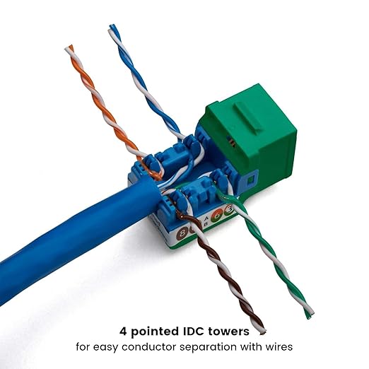 trueCABLE Cat6A Keystone Jack, Unshielded (UTP), 90 Degree Punch-Down, PoE++ (4PPoE), UL Listed, ETL Verified, ANSI/TIA Certified, Modular RJ45 Female, Green, 12 Pack