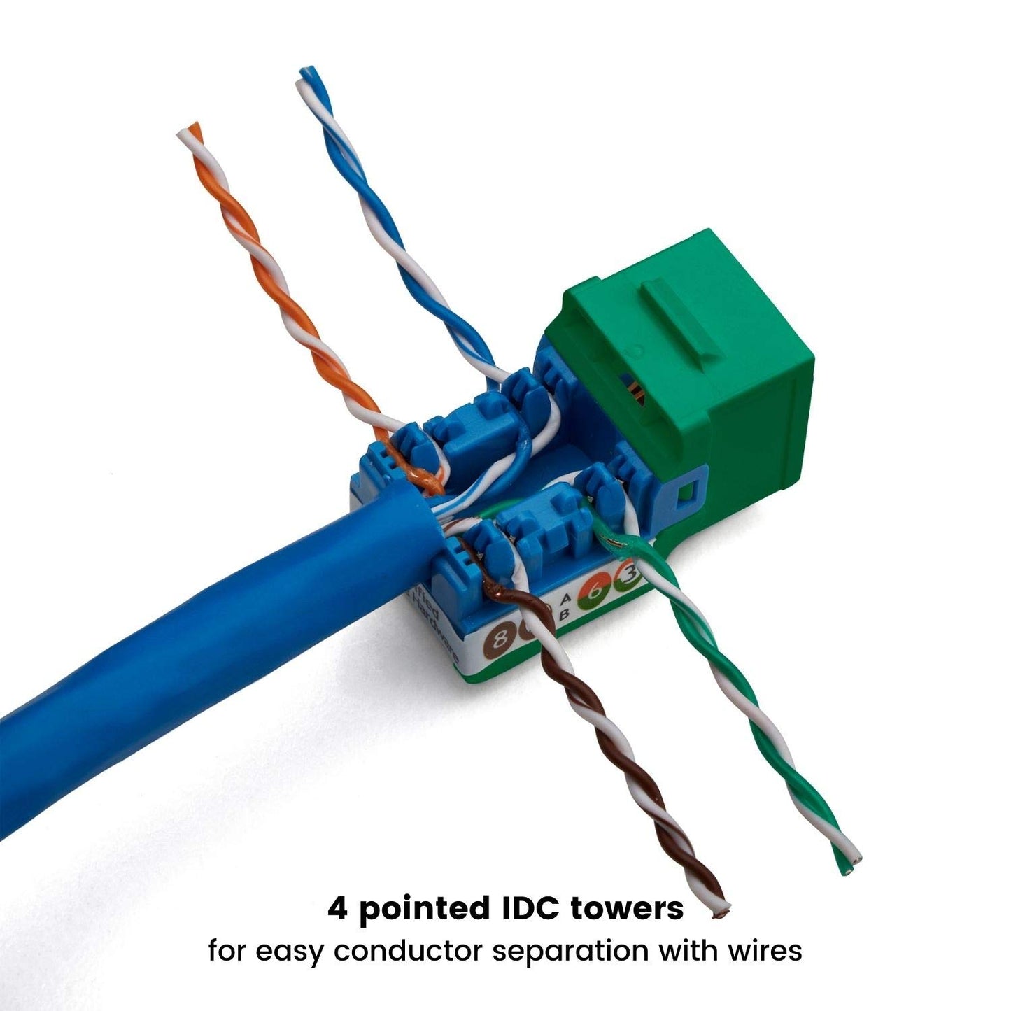 TRUE CABLE Cat6 Keystone Jack, Unshielded (UTP), 90 Degree Punch-Down, PoE++ (4PPoE) 100W, UL Listed, ETL Verified, ANSI/TIA Certified, Modular RJ45 Female, Green, 12 Pack