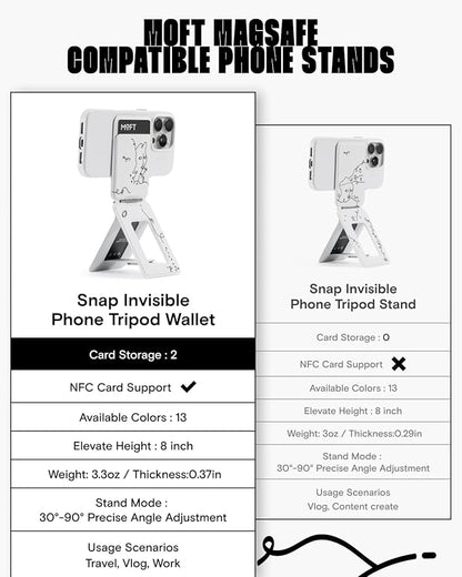 MOFT x Shantell Martin Phone Tripod Wallet for iPhone, Mulit-Angles, Lightweight & Portable Phone Stand, MOVAS Vegan Leather Phone Wallet, Strong Magnets, NFC Card Holder, Misty Cove (with Card Slot)