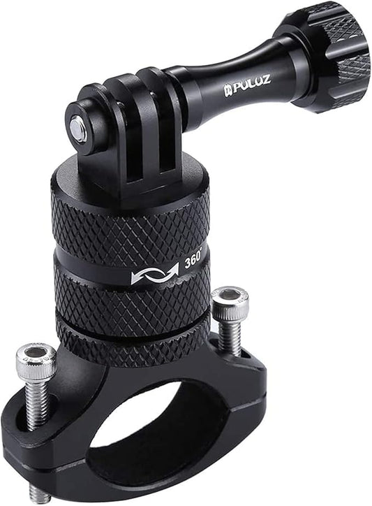 PULUZ Bike Camera Handlebar Mount for Gopro Hero 12/11/10/9/8/7/6 Bike Motorcycle Mount Clip, 360 Degree Rotation Aluminum Bicycle Bracket for DJI OSMO Action&Xiaoyi Camera