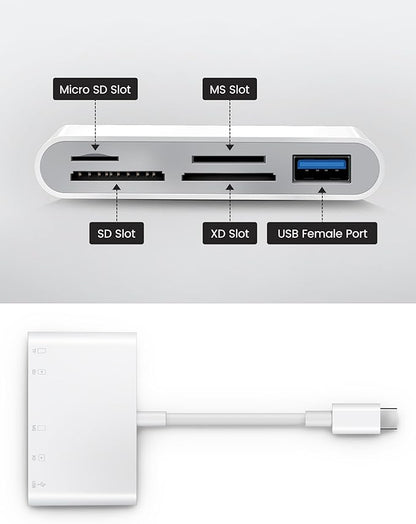 USB C SD Card Reader, USB-C to SD MicroSD XD Picture MS Memory Stick Cards, Type C 5 Slots Memory Card Adapter for iPhone 15 iPad Mac Laptop MacBook and Android Galaxy More USBC Devices