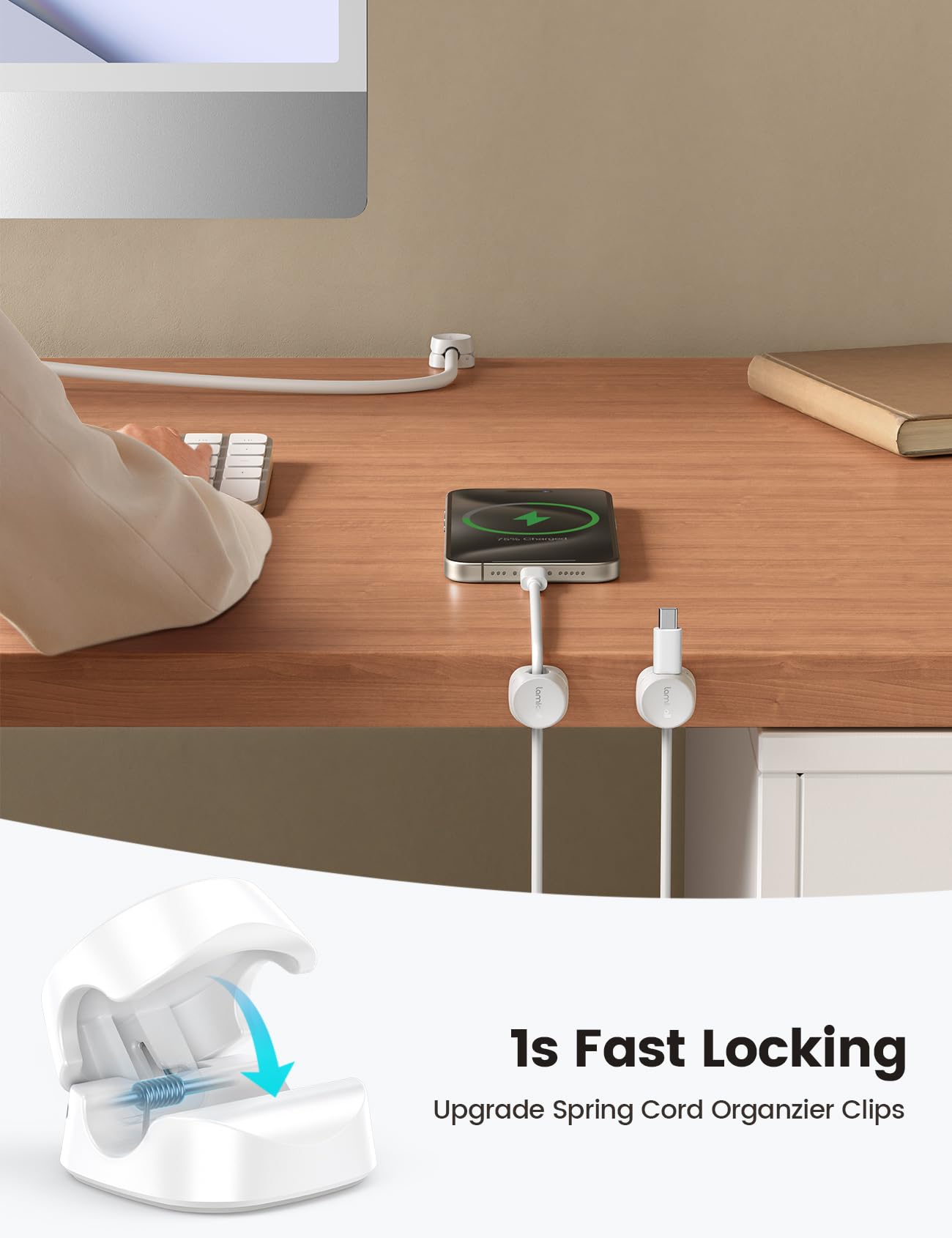 Lamicall 8 Pack Cord Organizer, [1s Lock] Cable Management Clips