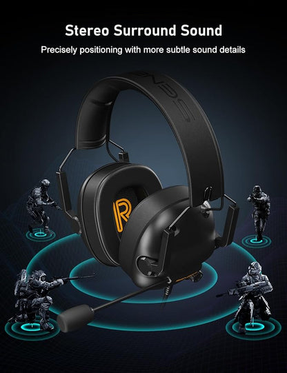 SENZER SG500 Surround Sound Pro Gaming Headset with Noise Cancelling Microphone - Soft Memory Foam Padding - Portable Foldable Headphones for PC, PS4, PS5, Xbox One, Switch - Black