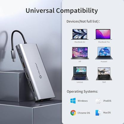 Docking Station, USB C Hub UtechSmart 12 in 1 USB C Dock Triple Display with 2 * 4K@60Hz HDMI, Displayport, 100W PD, 4 USB Ports, RJ45 Ethernet, SD/TF for MacBook, Dell, HP, Lenovo, Huawei