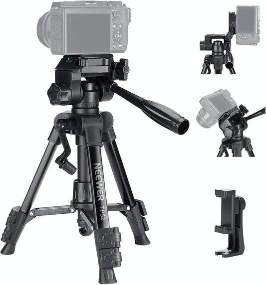 NEEWER Entry Level Version Mini Desk Phone Tripod Compatible with iPhone for Video Recording, Small Compact Table Top DSLR Camera Camcorder Webcam Stand, 3 Way Pan Tilt Head & Cell Phone Holder, TP52