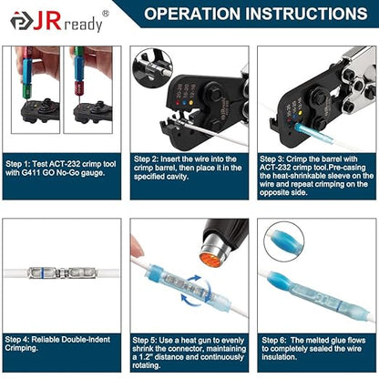 JRready 50Set IP68 Waterproof Butt Splice Connectors Red MiniSeal Crimp Splice Kit 26–20 AWG (M81824/1-1) Wire-to-Wire Butt Terminals with PVDF/PE Heat Shrink Tubes ST6385-20-50