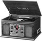Victrola The Quincy 6-in-1 Bluetooth Record Player & Multimedia Center with Built-in Speakers – 3-Speed Turntable, CD & Cassette Player, AM/FM Radio, Wireless Music Streaming (Grey Wood)