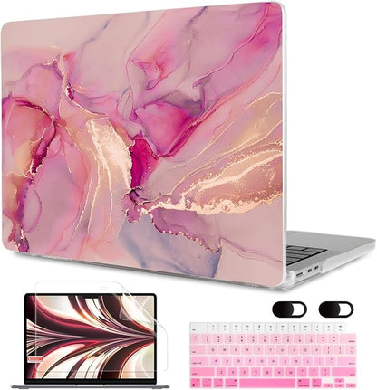 MEEgoodo Case for MacBook Air M4/M3/M2 13.6 inch 2025 2024 2022, Fit Model A3240 A3113 A2681, Compatible with MacBook Air 13 inch, Laptop Hard Shell Case with Keyboard Cover, Gold Splashes Marble