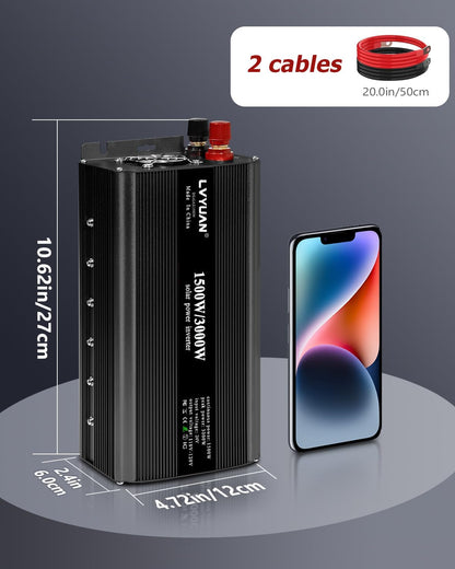 LVYUAN 1500W Power Inverter 24V to 110V DC to AC with 2 US Sockets, LED Display, USB Ports for Home Truck, Outdoor, Camping