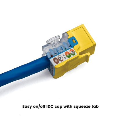 TRUE CABLE Cat6A Unshielded (UTP) Keystone Jack, 90-Degree Punch-Down RJ45 Female Module, PoE++ 4PPoE, UL Listed & TIA Certified, Yellow, 12 Pack