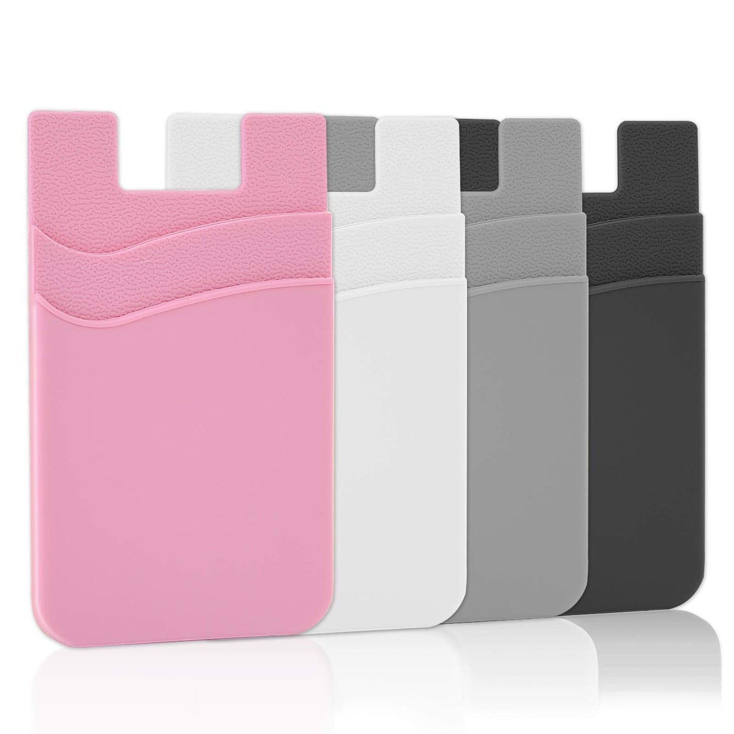 SS Card Holder for Back of Phone, Cell Phone Wallet Stick-on Credit Card Sleeve Pocket Silicone Pouch Compatible for iPhone, Samsung Galaxy and Most SamrtPhones 4 Pack
