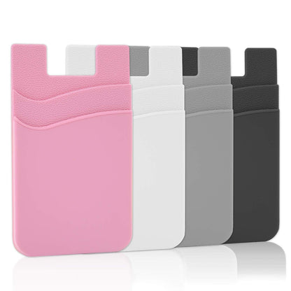 SS Card Holder for Back of Phone, Cell Phone Wallet Stick-on Credit Card Sleeve Pocket Silicone Pouch Compatible for iPhone, Samsung Galaxy and Most SamrtPhones 4 Pack