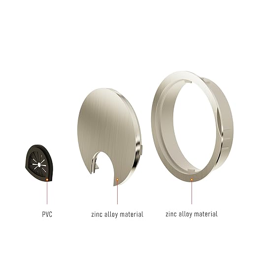 2 Pack Desk Grommet 2-1/8 Inch 53mm, Zinc Alloy Computer Desk Wire Hole Cover, Office Desktop Cord Cable Hole Metal Ring, Brushed Silver