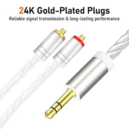Premium HiFi IEM Cable - Silver-Plated 3.5mm to MMCX Cord, Lossless-Sound in-Ear Monitor Cables for Vibes 201/202, Shure SE215/315/425/535/846-Silver (HC001)