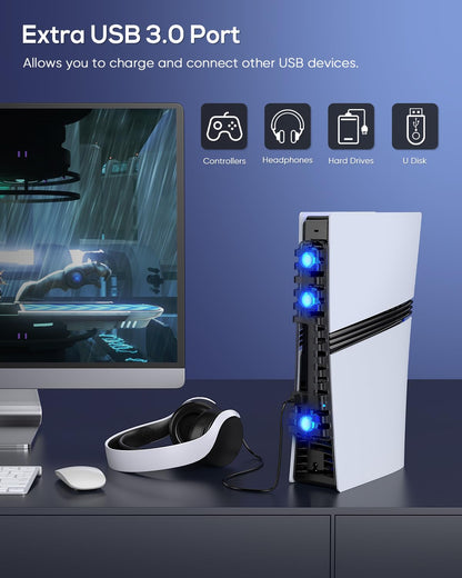 Auto Cooling Fan for PS5 Pro/Slim with USB 3.0 Port & Adjustable 3 Speed