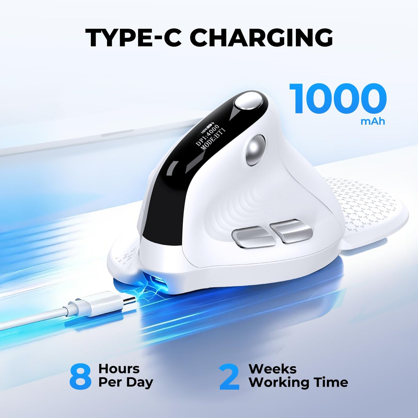 DELUX Seeker Ergonomic Mouse Wireless, Vertical Mouse with OLED Screen, 6 Buttons&Thumb Wheel Function, Silent Click, Up to 7200DPI, Programmable, Rechargeable, BT/2.4G/Wired, RGB Light(M618XSD-White)