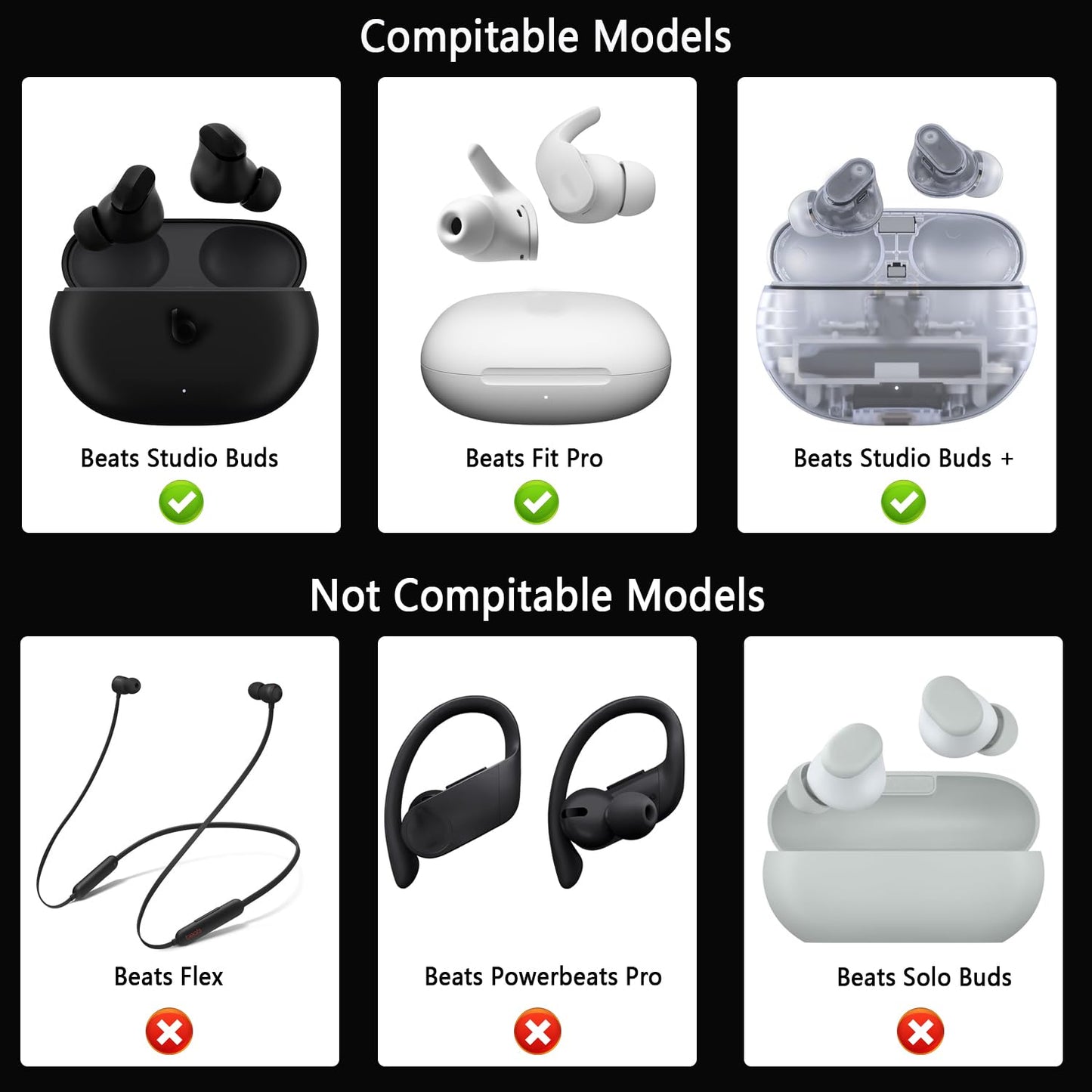 Replacement Silicone Ear Tips for Beats Fit Pro/Studio Buds/Studio Buds+ Headphone, 6 Pairs Earbuds Eartips L/M/S, Eargels Set Fit in Case, Earplug Ear Cap (Black with Pen)