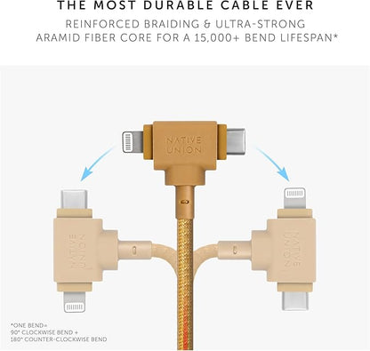 Native Union Belt Cable Duo – 5ft Ultra-Strong Braided Universal Charging Cable – Made with Recycled Materials – 2-in-1 Multi-Device MFi Certified Connectors for Lightning & Type-C Devices (Kraft)