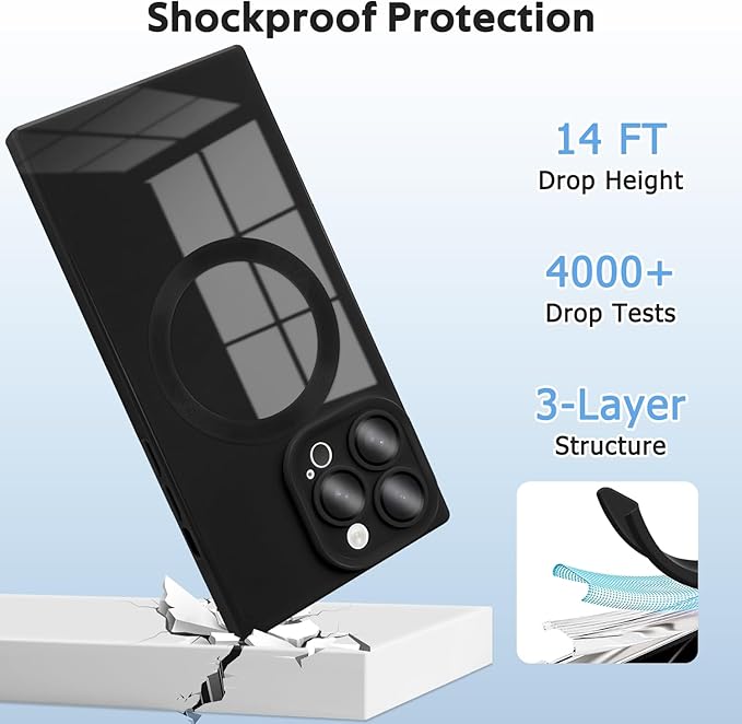 Designed for iPhone 15 Pro Case Compatible with Magsafe Cover Camera Lens Protector Military Grade Protection Shockproof Soft TPU Slim Magnetic Phone Case for iPhone 15 Pro Black