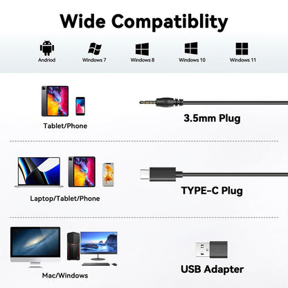 Wantek Headset with Microphone for PC Wired Headphones - USB C 3.5mm Headsets with Noise-Cancelling Microphone for Laptop