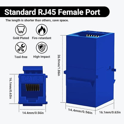Cat6 RJ45 Keystone Coupler 25-Pack, Ethernet Coupler Female to Female, Ethernet Cable Extender UTP Inline Cat6 Keystone Jacks for Wall Plates & Patch Panels – Blue