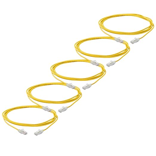 TRUECABLE Cat6 Component Rated Patch Cable, Unshielded (U/UTP), 10ft, Yellow, 28AWG Stranded Pure Copper, Snagless 10G High-Speed Ethernet Cable, PoE++ 4PPoE 100W, UL Listed, RoHS-3, 5 Pack