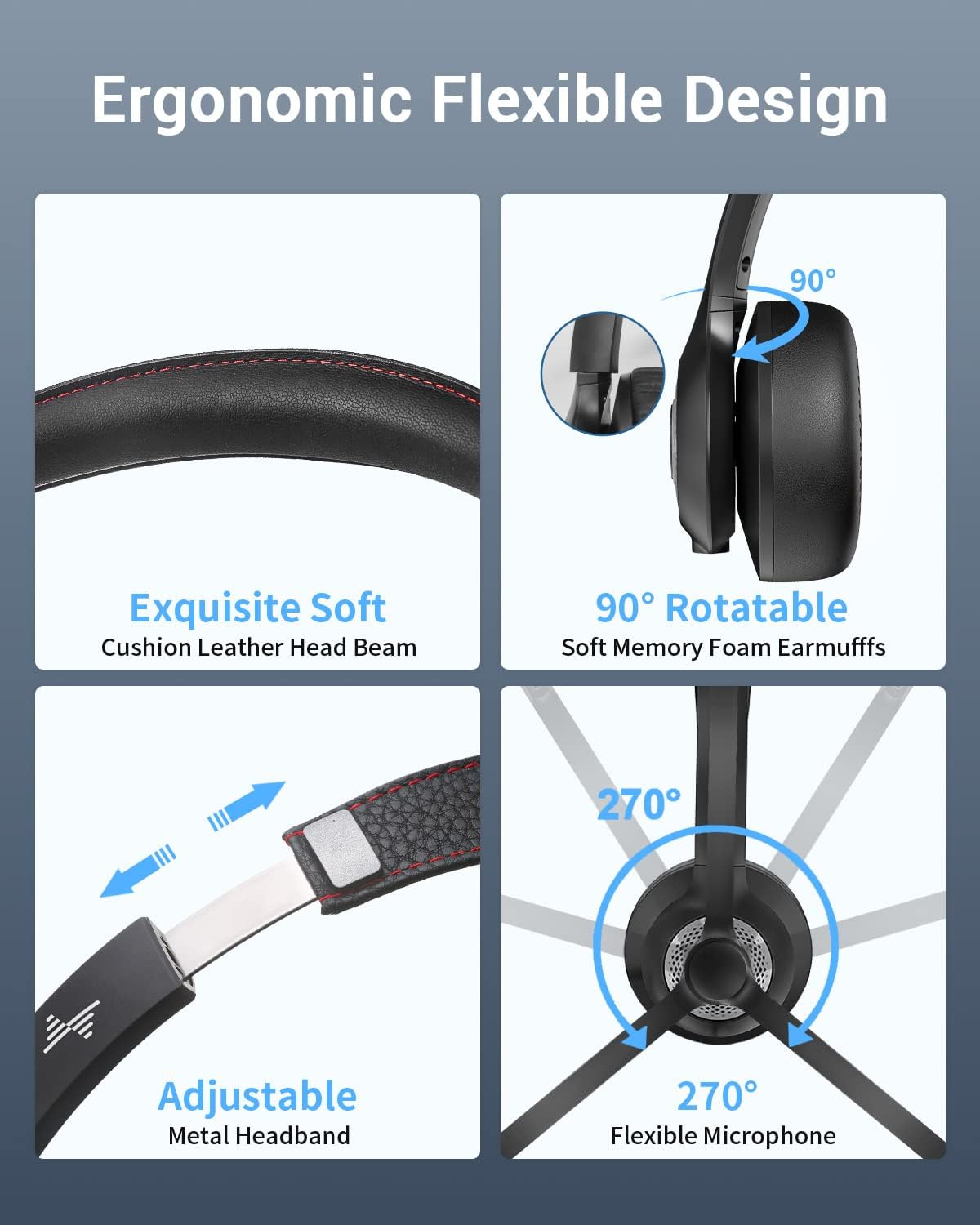 JIAMQISHI Bluetooth Wireless Headset with Mic for Work, Bluetooth 5.2, Advanced Noise Reduction Microphone, Clear Calls - Comfortable On-Ear Headphones, Applicable to PC, Laptop, Phone, Android, Zoom