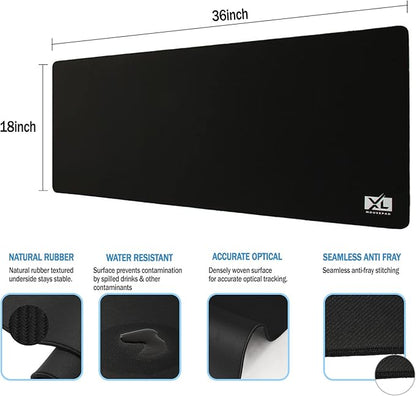 2XL Huge Extra Large Gaming Mousepad for Full Desk - Super Thick Nonslip Rubber Base and Waterproof Desktop Keyboard Extended Mouse Mat (Black, 2XL (36''x18''))