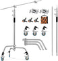 Soonpho Adjustable 10ft/3.3m Heavy Duty Light Stand with Boom Arm and Wheels,100% Stainless Steel Reflector C-Stand with Grip Head & Sandbag &Clamps,for Studio Video Reflector,Monolight,Softboxes