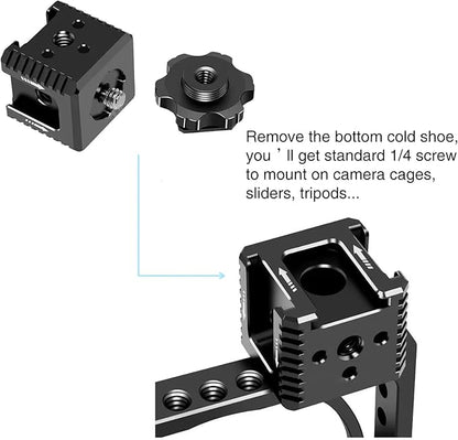 3 Port Cold Shoe Mount with 1/4"-20 Thread for Camera Cage Flash LED Monitor Microphone etc., Aluminum Camera Triple Cold Shoe Extension Bracket Compatible with Nikon, Canon, Sony..DSLR/SLR