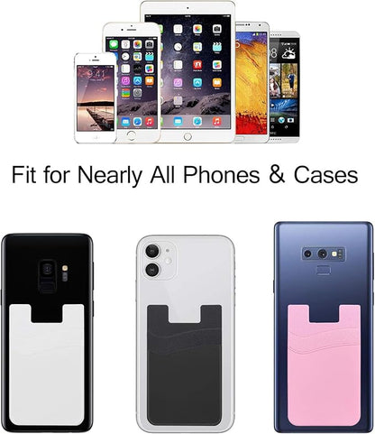 SS Phone Wallet, Phone Card Holder Pocket Pouch Stick on for Phone Cases Silicone Double Pockets Suitable for iPhone, Android, Samsung Galaxy 3 Pack