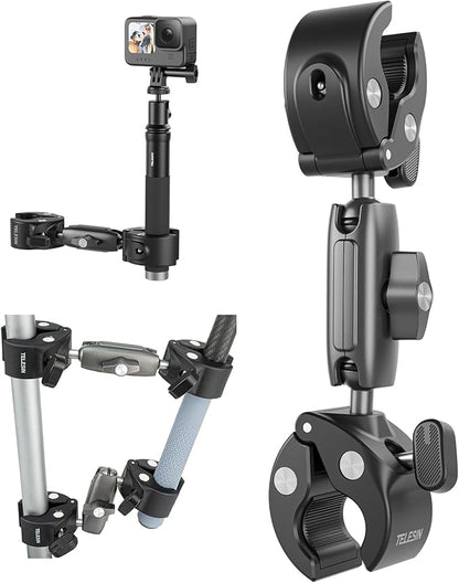 Duall Ball Clamp Mount for Stick Pole Mounting on Bike Bicycle Motorcycle Handlebar Tube Holder Accessories Compatible with GoPro 13 12 11 10 9 8 Insta360 X3 X4 X5 Ace Pro DJI Osmo Nano DJI Action 5/4