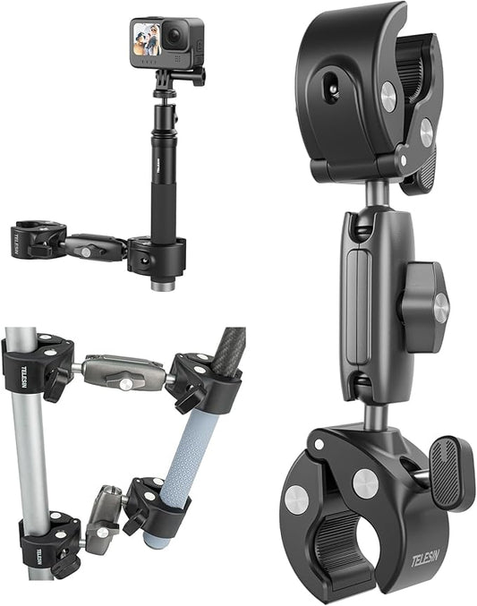 Duall Ball Clamp Mount for Stick Pole Mounting on Bike Bicycle Motorcycle Handlebar Tube Holder Accessories Compatible with DJI Osmo Action 6 DJI Osmo Nano/ Action 5/4 Hero 13 12 11 10 9 8 Insta360 X5