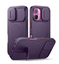 SURITCH for iPhone 14 Plus/15 Plus Case with Magnetic Camera Slide Cover and Adjustable Kickstand, Compatible with MagSafe, Shockproof Bumper Case Slim Protective Cover 6.7 Inch, Dark Purple