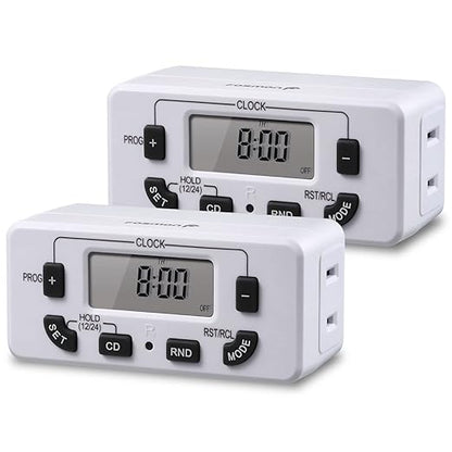 Fosmon 7 Day Digital Timers for Electrical Outlets, Indoor Plug-in Light Timers Switch Programmable, Electric Wall Plug for Grow / Reptile Light, Lamp, Appliance, Aquarium, Fish Tank - 2 Pack
