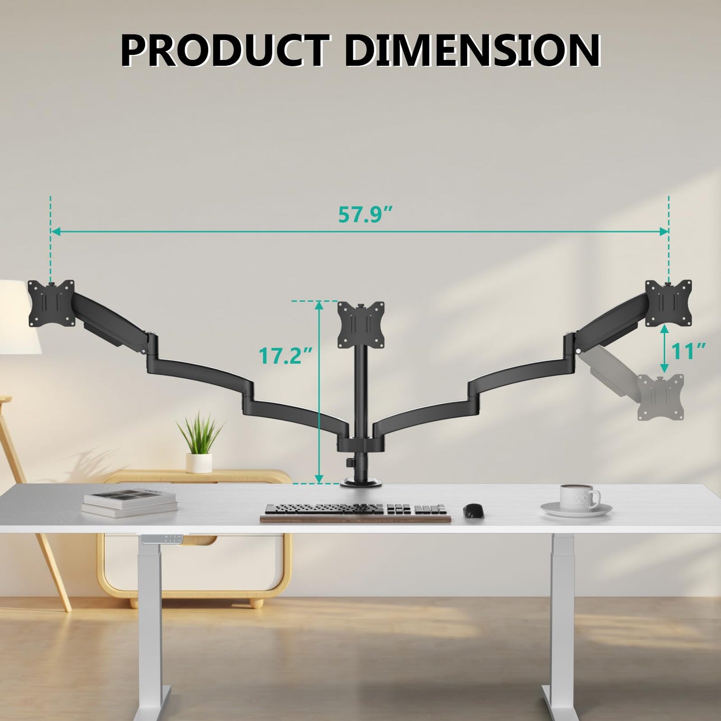 WALI Triple Monitor Mount, 3 Monitor Desk Mount for Screens 13-33 Inch, Multiple Monitors Stand with Tilt, Swivel, Rotation, Mounting Holes 75/100 mm, Black