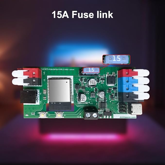ESP32 WLED LED Strip Light Controller 15A Fuse Link Built in Mic UART Type-C Energy Saving Relay App Control Wago Wiring for RGB IC Addressable Digital WS2811 WS2812 SK6812 TM1814 WS2813 WS2815 etc
