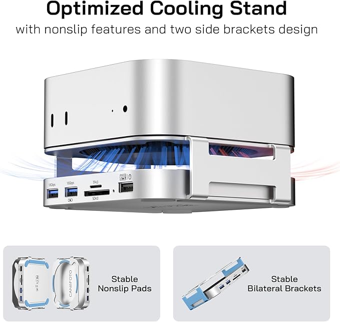 M-ac Mini M4 Dock with 4TB Sam-Sung T7 Portable SSD Enclosure(SSD NOT Included), 7-in-1 Aluminum Hub & Stand for Mac mini M4 and M4 Pro 2024, 10Gbps USB A 3.2, 15CM USB C Cable, SD/TF 4.0 Card Reader
