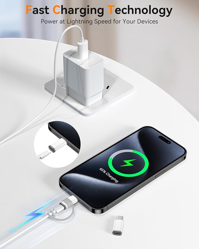 Temdan Not for Audio/OTG [4 Pack Lightning to USB C Adapter]-White