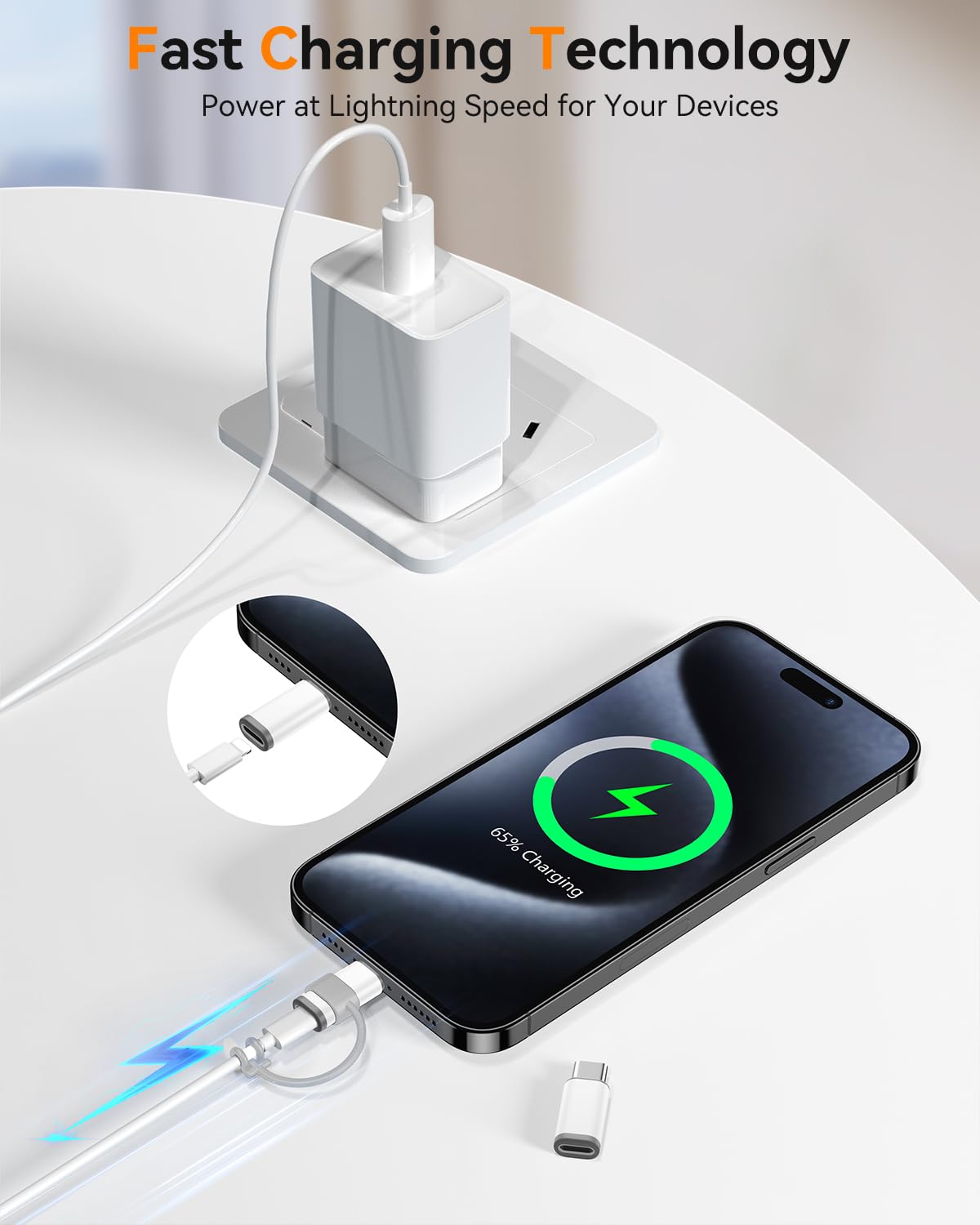 Temdan Not for Audio/OTG [4 Pack Lightning to USB C Adapter]-White