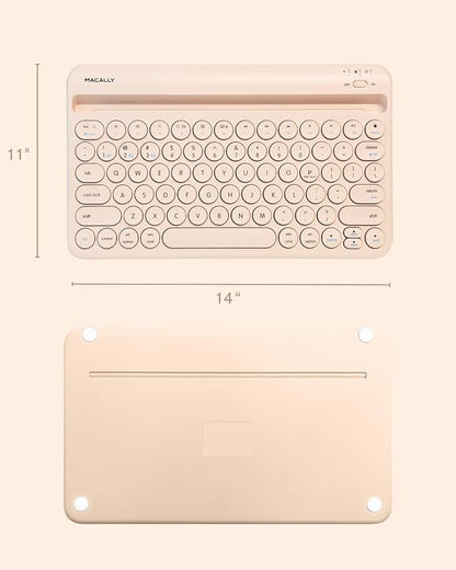 Macally Bluetooth Keyboard for Tablet | Wireless Keyboard for iPad mini/Pro/Air, iPhone (Multi-Device, Built-in Stand, Portable, Rechargeable) - Boba Brown