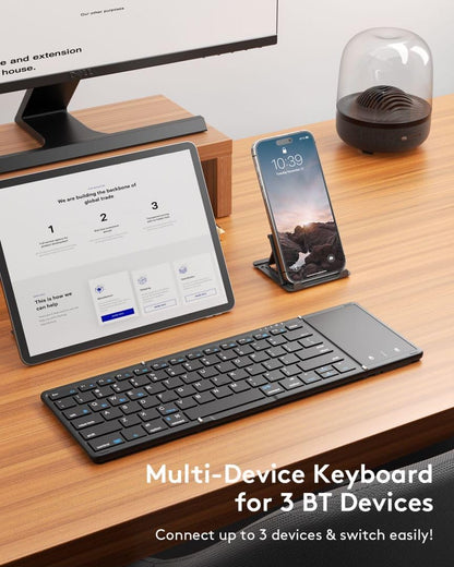 Samsers Full-Size Foldable Bluetooth Keyboard with Large Touchpad, Black