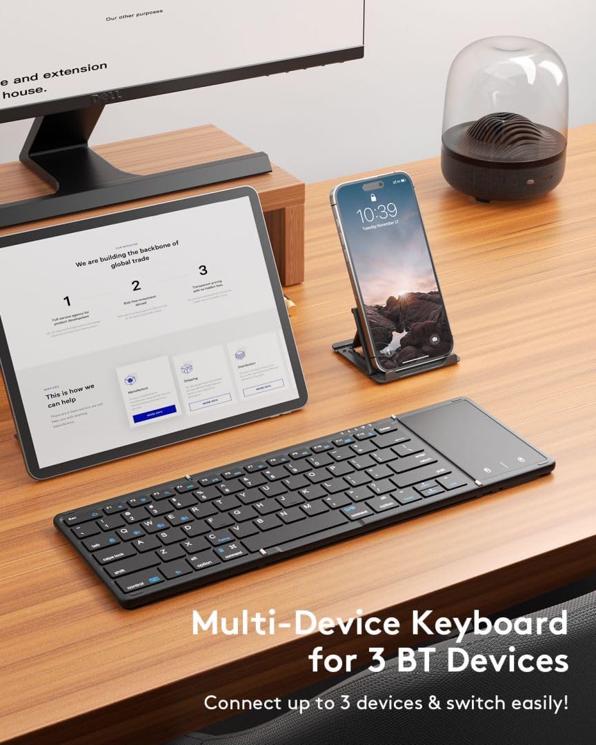 Samsers Full-Size Foldable Bluetooth Keyboard with Large Touchpad, Black