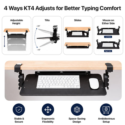 Uncaged Ergonomics Keyboard Tray Under Desk Slide Out Clamp On (Black)