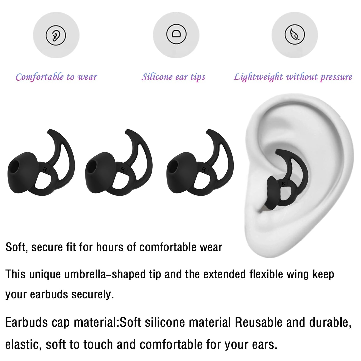 WKYMY Silicone Replacement Earbud Tips Earbud Covers Ear Tips Compatible with Bose Quietcomfort and Sport Headphone Rubber Tips Large 3 Pairs