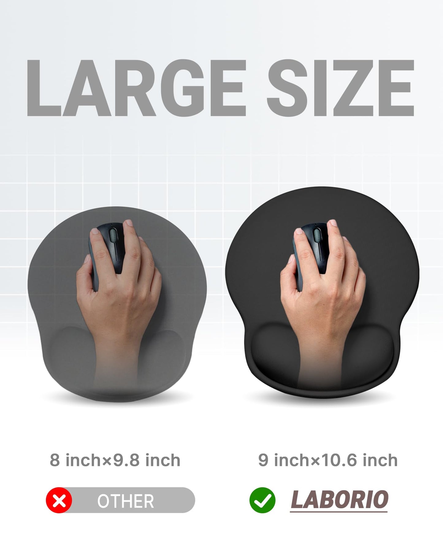 Laborio Ergonomic Mouse Pad with Wrist Rest, Large Mousepad(10.6'' x 9''), Wrist Support Mouse Mat with Non-Slip Base, Pain Relief for Laptop & Computer (Black)