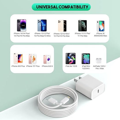 [Apple MFi Certified] Fast iPhone Charger,2Pack 20W USB C Wall Charger Block i Phone Charge Plug + Lightning Quick Charging Cable Cord for Apple iPhone 14/Pro/Pro Max/Plus/13/12/11/XS/XR/X/SE2022/iPad