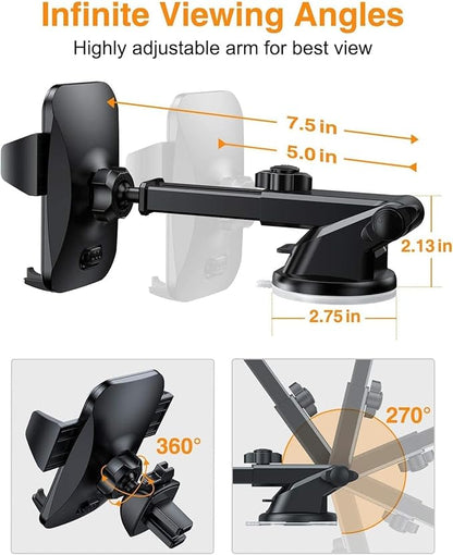 [True Anti-Vibration] Car Phone Holder VANMASS【2025 Ultimate Military-Grade Upgraded】Suction Cell Mount Truck Stand Cradle for Dashboard Windshield Vent for iPhone 16 Pro Max 15 14 13 Samsung Android