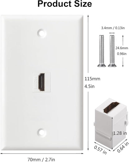HDMI Wall Plate, 1 Port 4K HDMI Keystone Female to Female Wall Plate-White